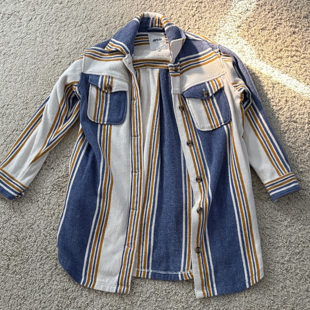 Aerie Cozy Blue w/ Striped Detail Trench Coat